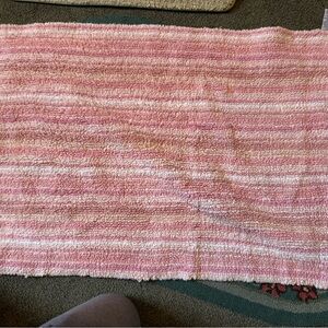 Bathroom Pink and White Striped Rug